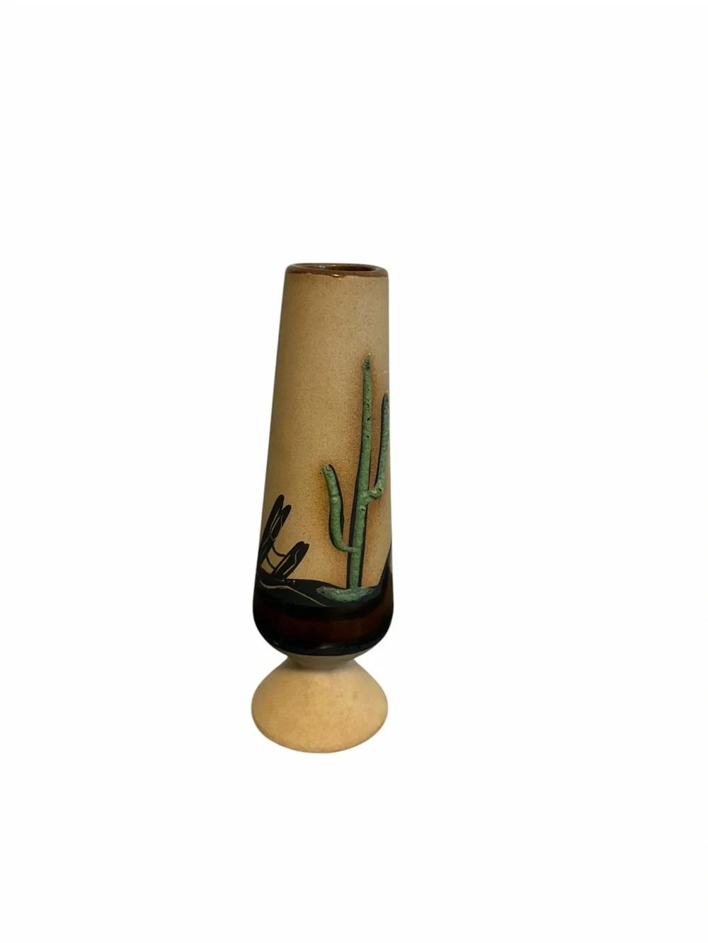 Betty Sally Signed Studio Pottery Desert Saguaro Cactus Ceramic Bud Vase Tan
